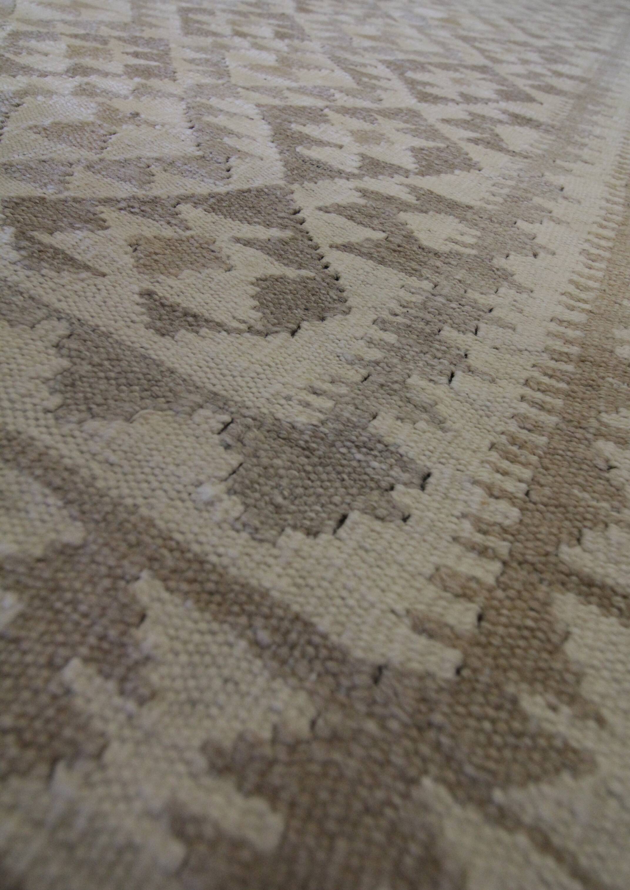 Tapis Kilim kaki-brun, laine afghane tissée à plat, tapis tribal géométrique fait main