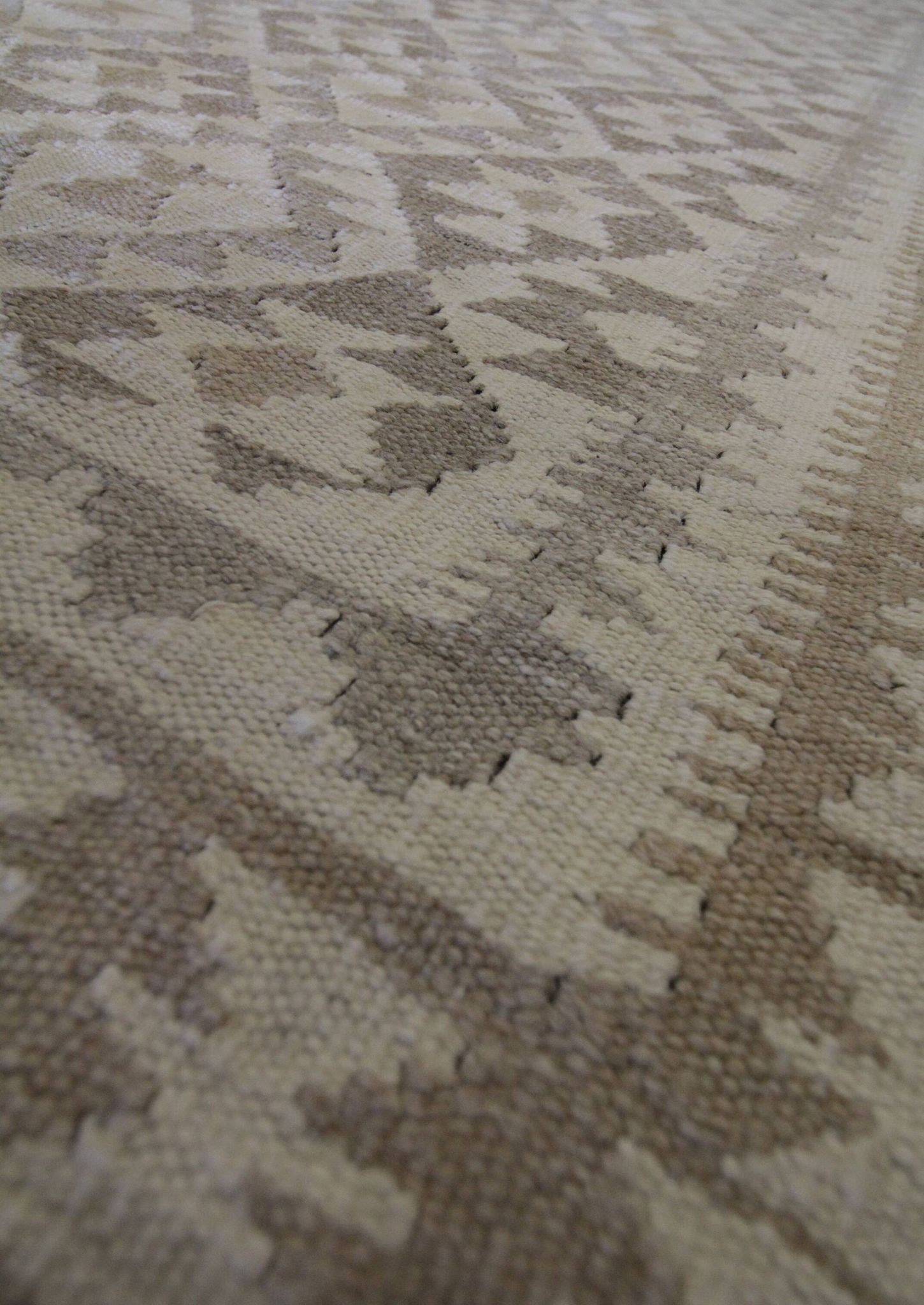 Khaki Brown Kilim Rug, Afghan Wool Flatweave, Handmade Geometric Tribal Rug