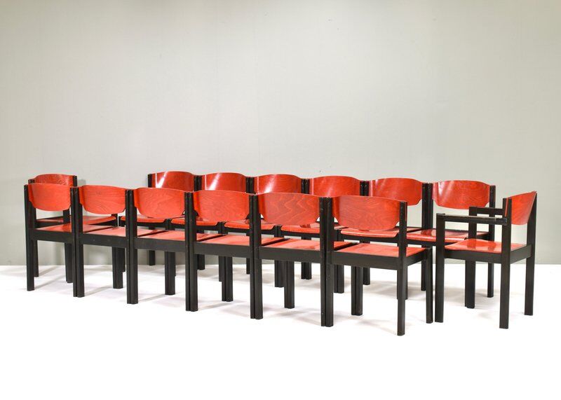 Italian postmodern stacking chairs in Sottsass style, Italy, 1970s, set of 14