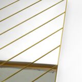 Large, exceptional 1970s brass wall mirror with diagonal mirror strips