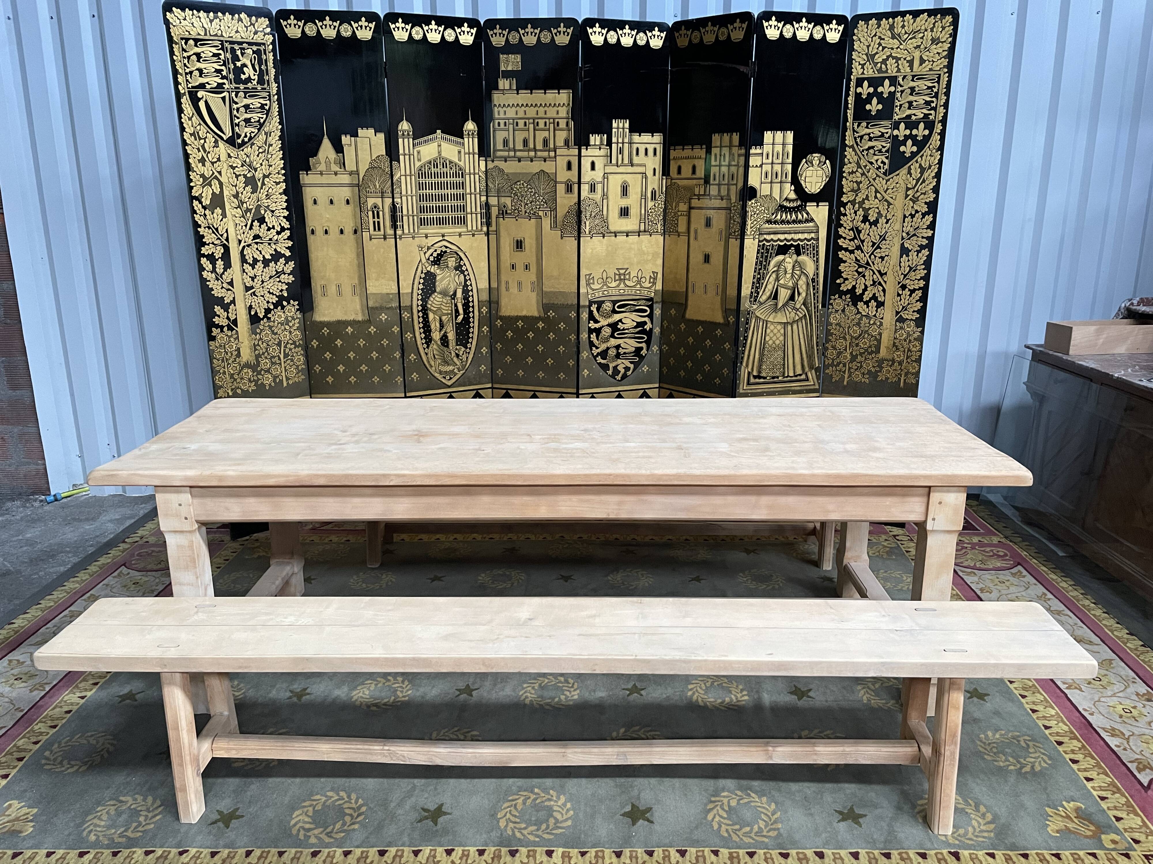 Farmhouse table and its two aero gummed benches