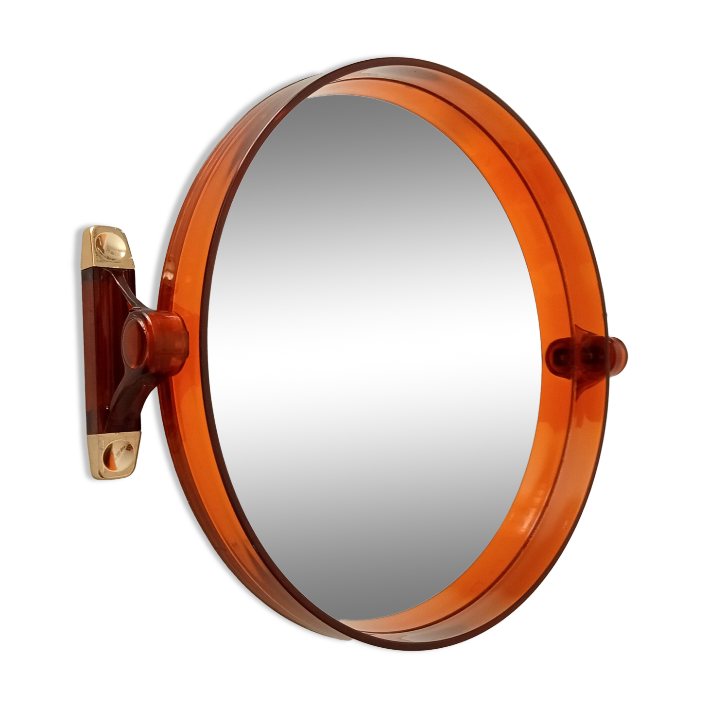Vintage amber plexiglass mirror from the 70s
