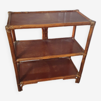 Bibliotheque meuble de rangement desserte en bambou rotin vintage