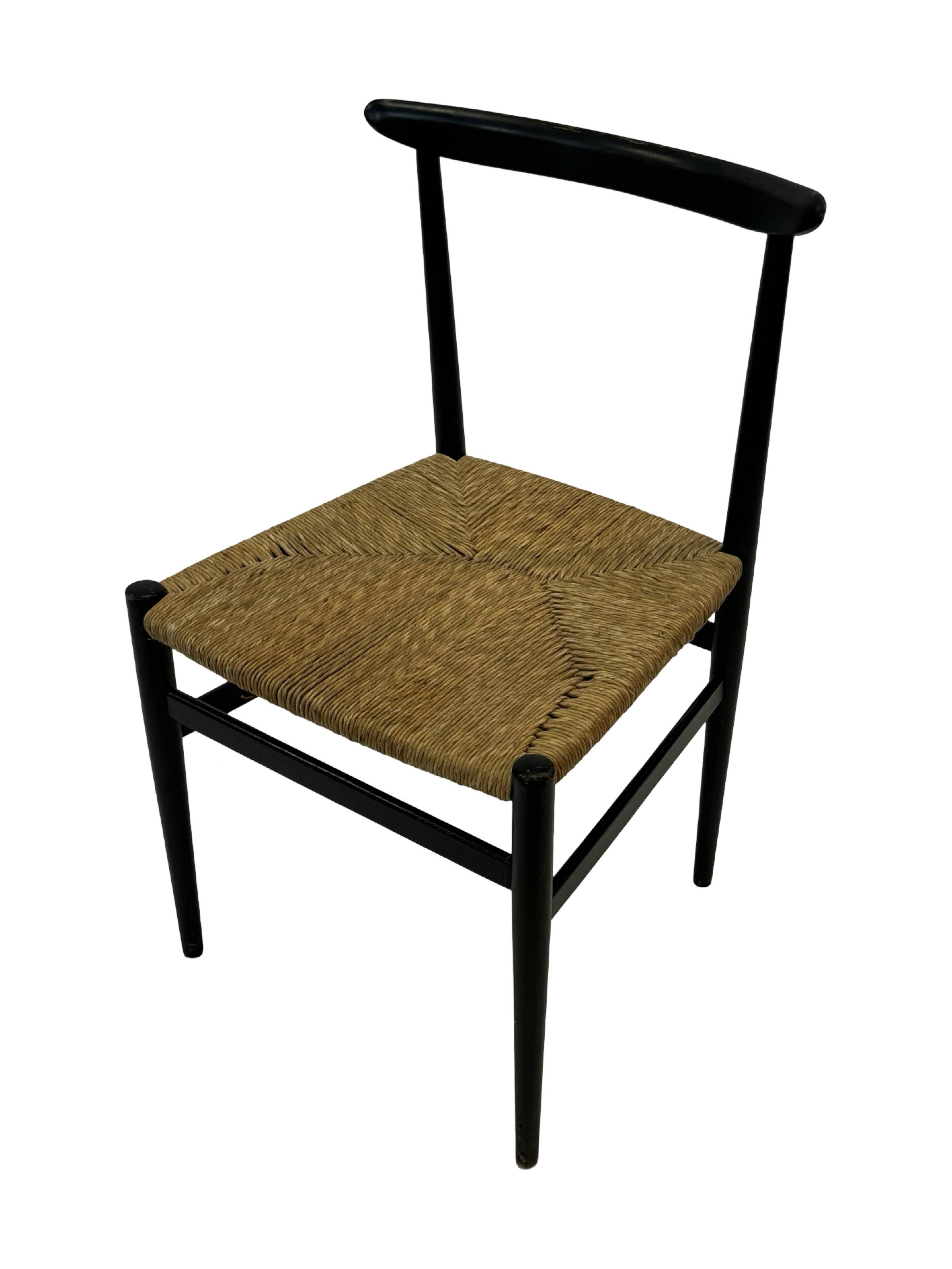 Vintage Italian rush seated chair, 1950s design minimalist