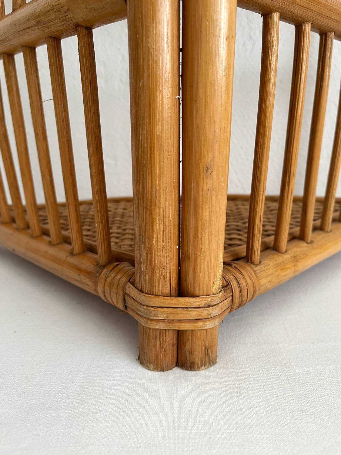 Vintage bamboo and rattan corner shelf