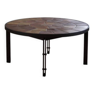 Table basse danoise moderne en acier et carreaux de céramique par Sallingboe des années 1970