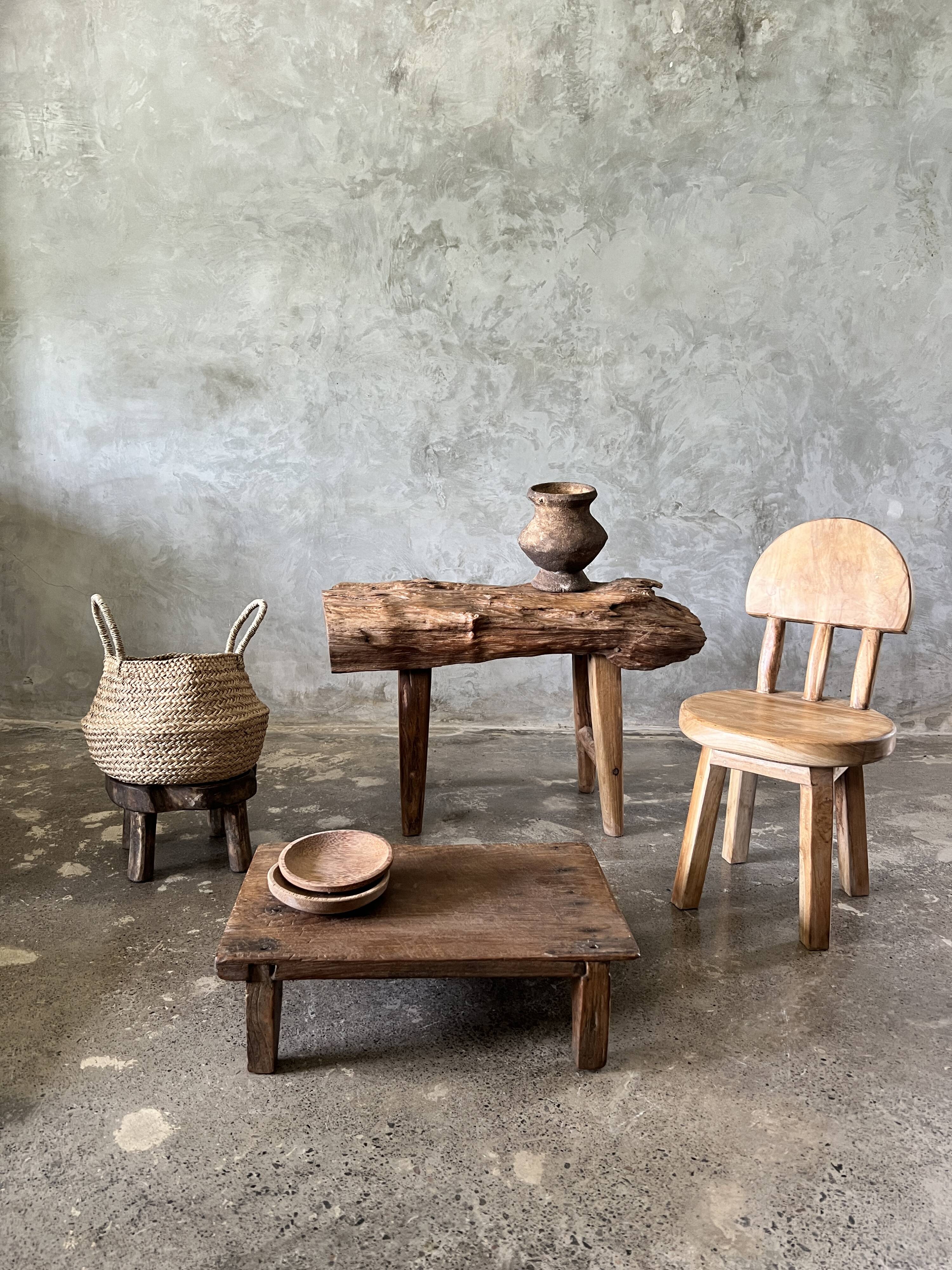 Small child's chair in natural blond teak back with three bars