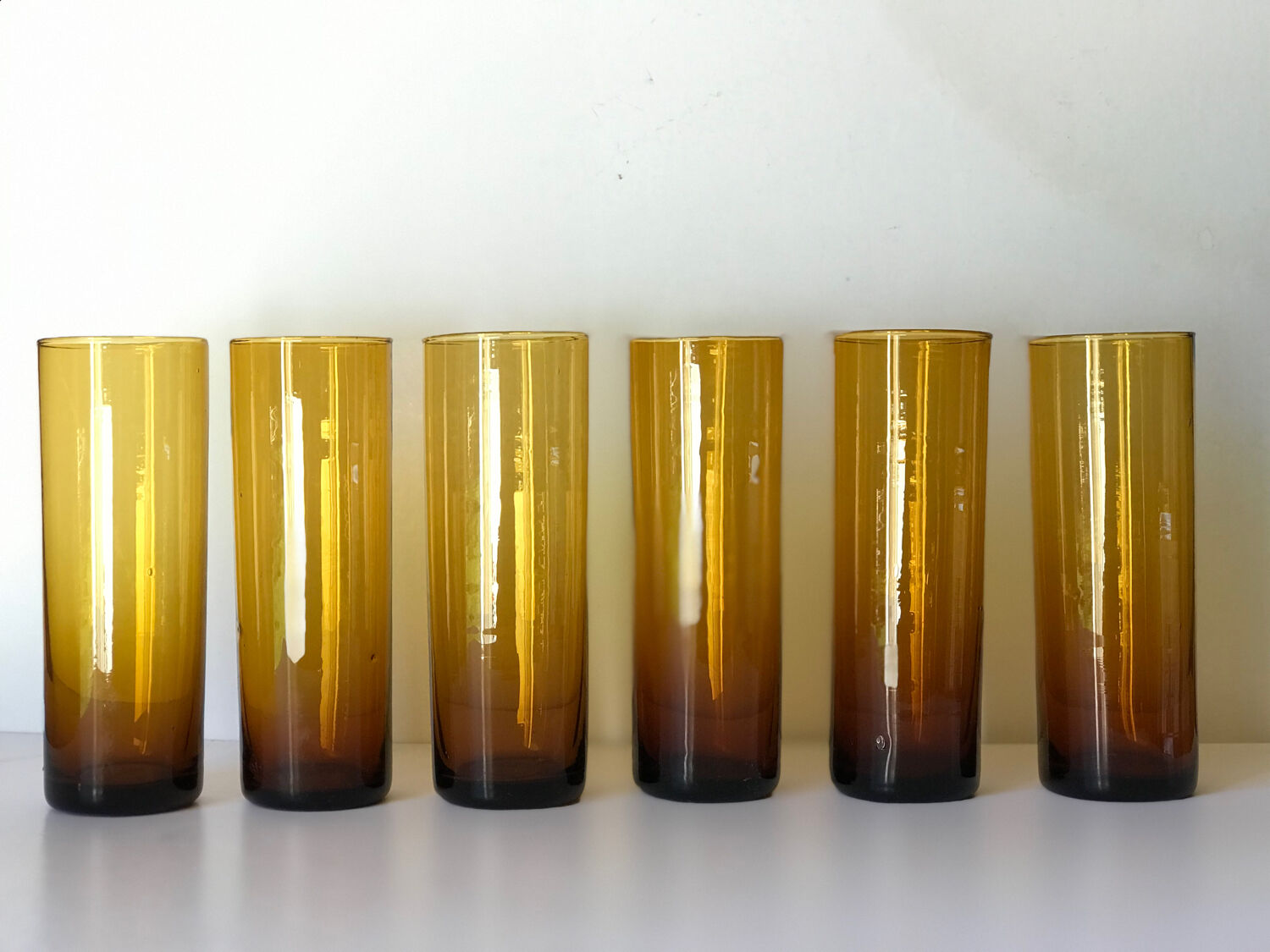 6 glasses amber tubes blown 1970s