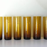 6 glasses amber tubes blown 1970s
