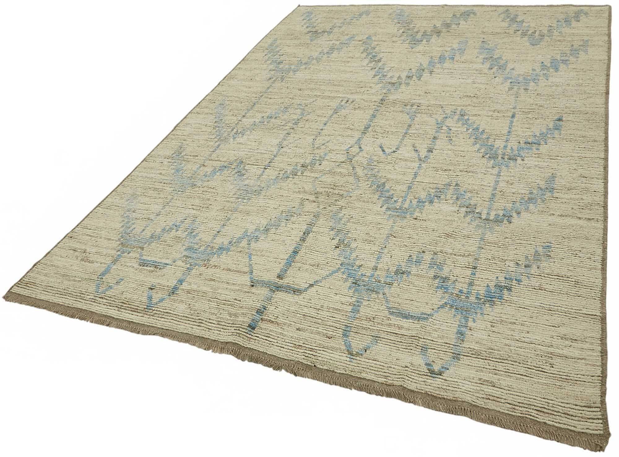 Hand-Knotted Turkish Contemporary 203 cm x 295 cm Beige Wool Carpet