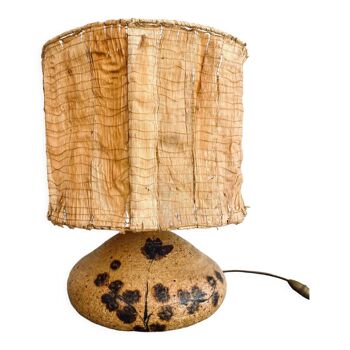 Lampe céramique, abat-jour feuilles, câble récent