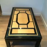 Beautiful coffee table lacquered in black, eggshell and blue