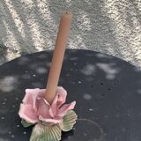 Pink candle holder in slip, old biscuit