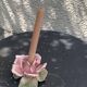 Pink candle holder in slip, old biscuit
