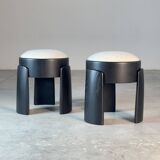 Pair of Black Ash Sculptural Stools with Dedar Milano Bouclé, by FORME