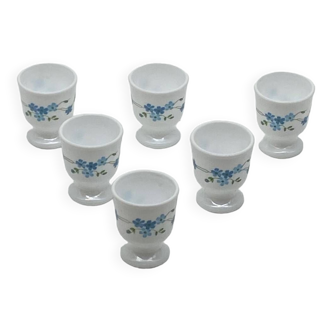 Set of egg cups, arcopal france, forget-me-nots, veronica, vintage