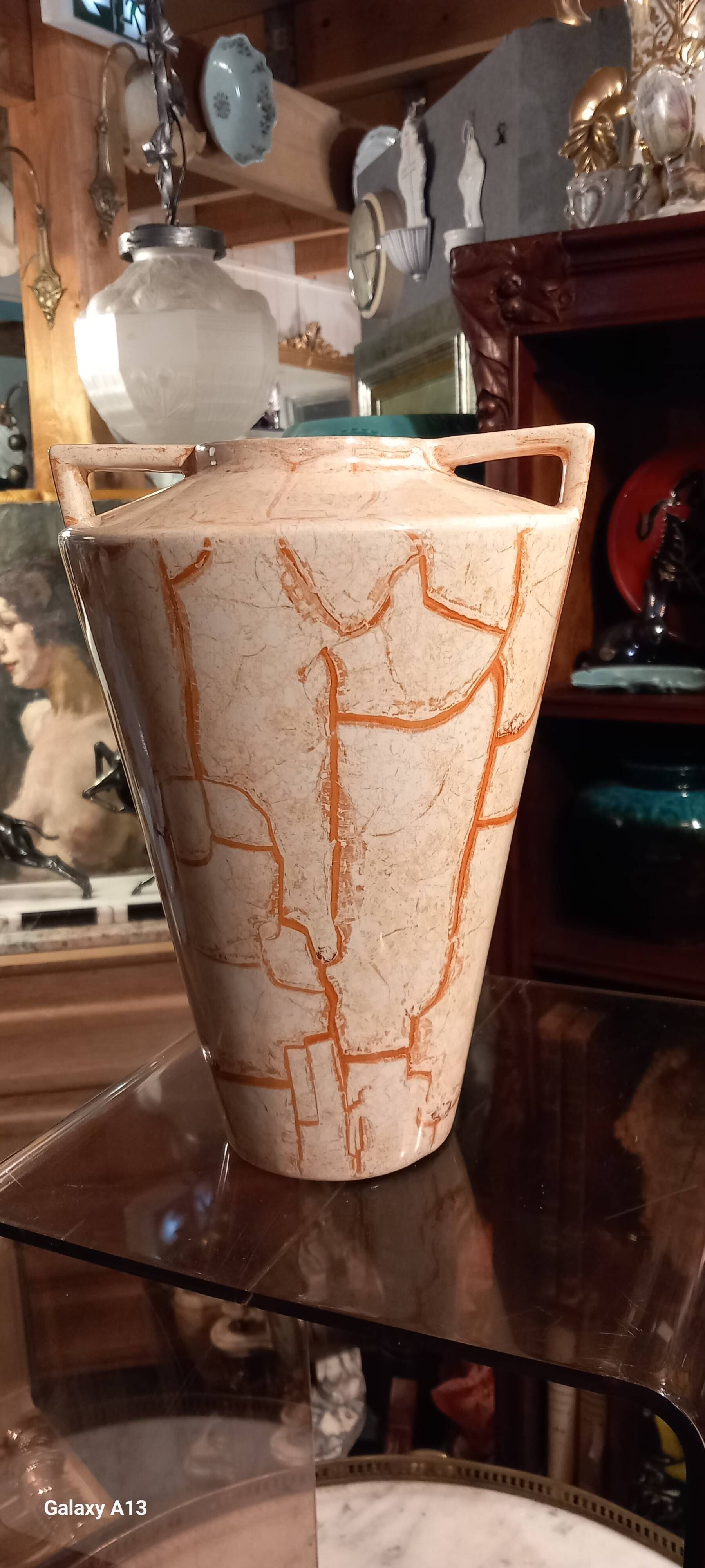 Ceramic vase art deco style - vintage - orange