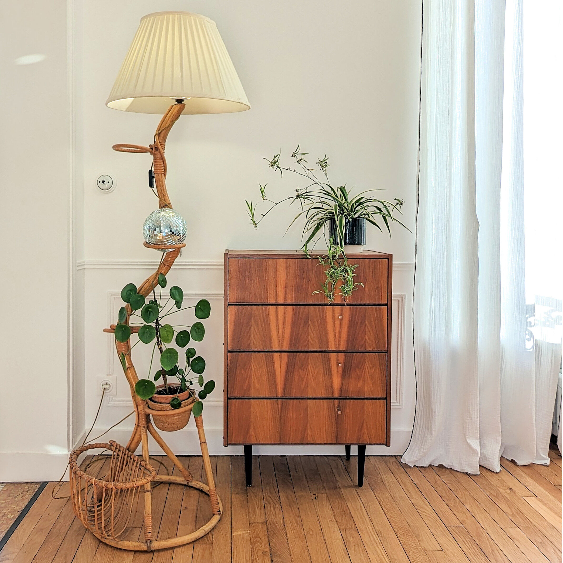Rattan floor lamp, 60s