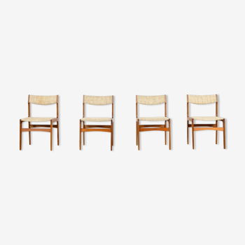 Ensemble de 4 chaises danoises Erik Buch en teck et laine du milieu du siècle. Vintage Moderne / Rétro / Scandinave Sty
