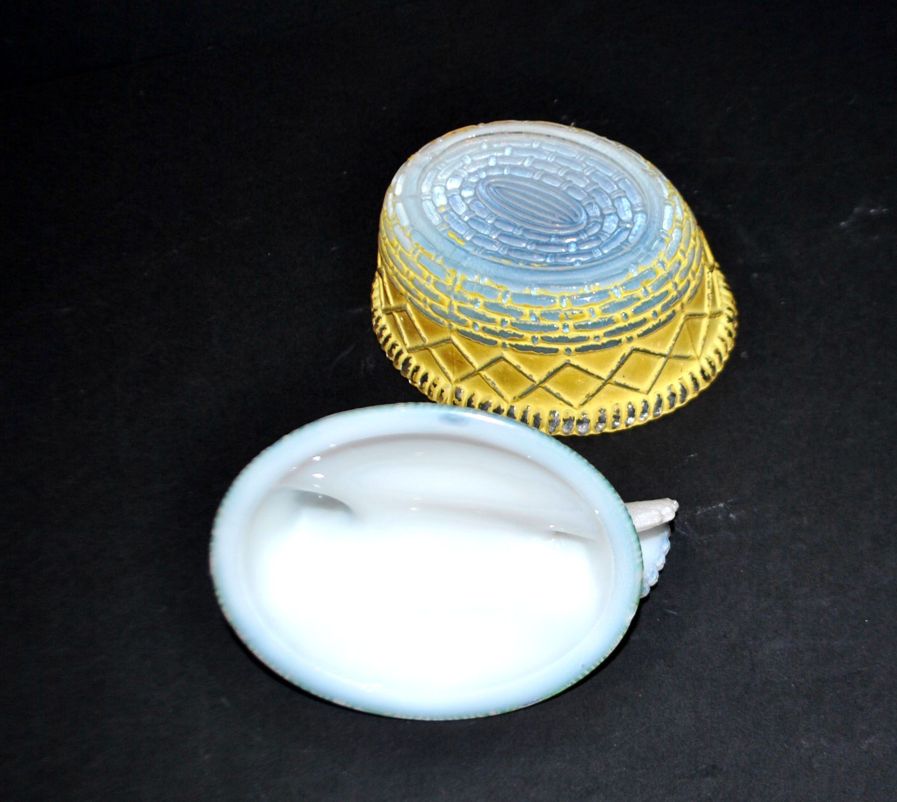 Portieux painted opaline glass hen candy box