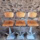 Set of 3 industrial swivel workshop chairs – fixed height bar stools – mid-century factory seats
