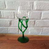 Vintage Emerald Green Jellyfish Blown Glass Bowl on Foot