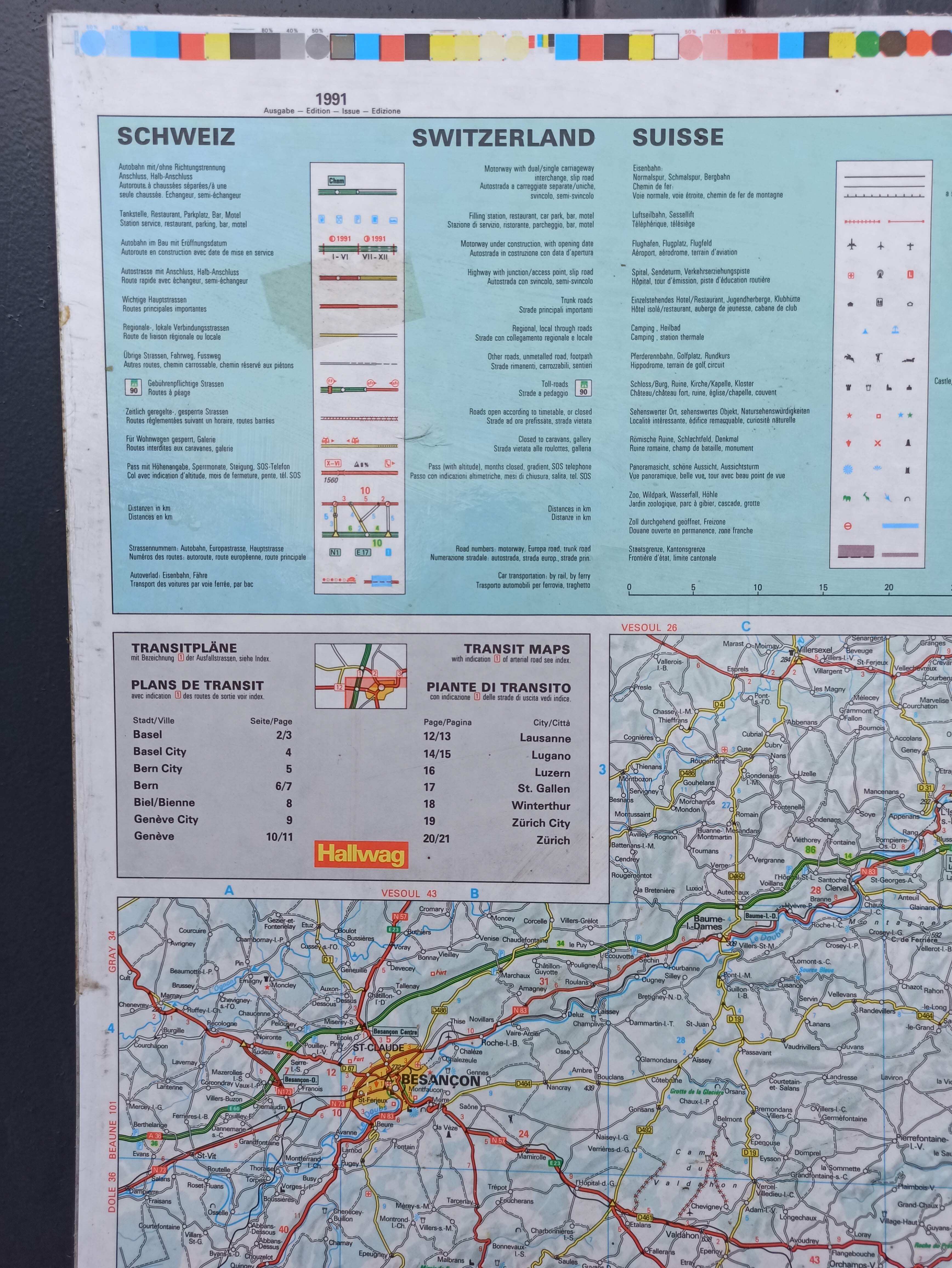 Very large Swiss road map on tole - 126 x 86.5 cm