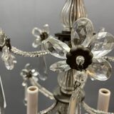 Crystal Beaded Bronze Flower Chandelier 1950s