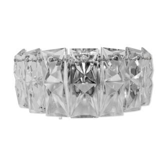 Kinkeldey glass wall light  with seven rectangular crystals and four light points. Silver chrome structure.