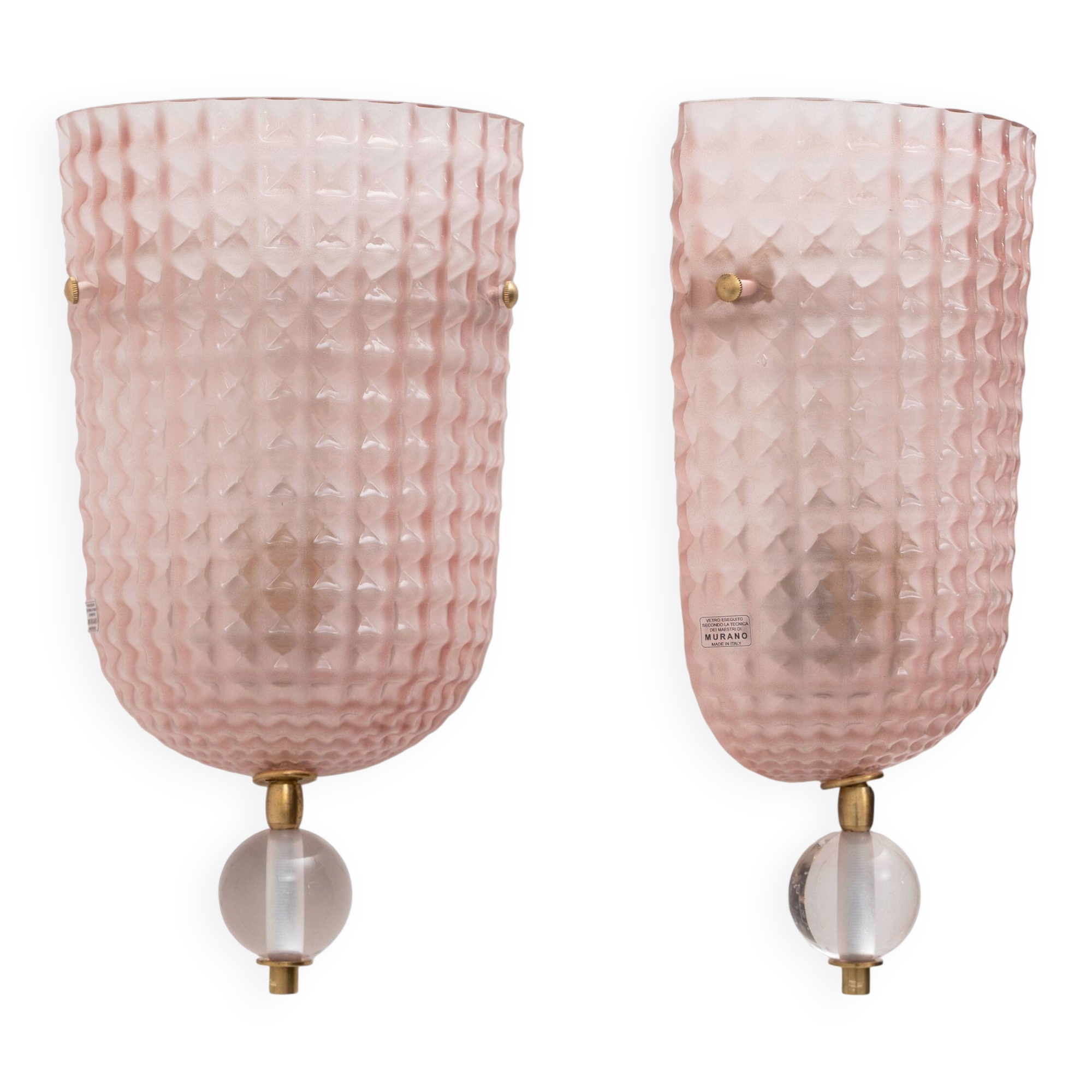 Pair of Art Dèco Style Italian Murano Glass and Brass Sconces