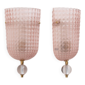 Pair of Art Dèco Style Italian Murano Glass and Brass Sconces
