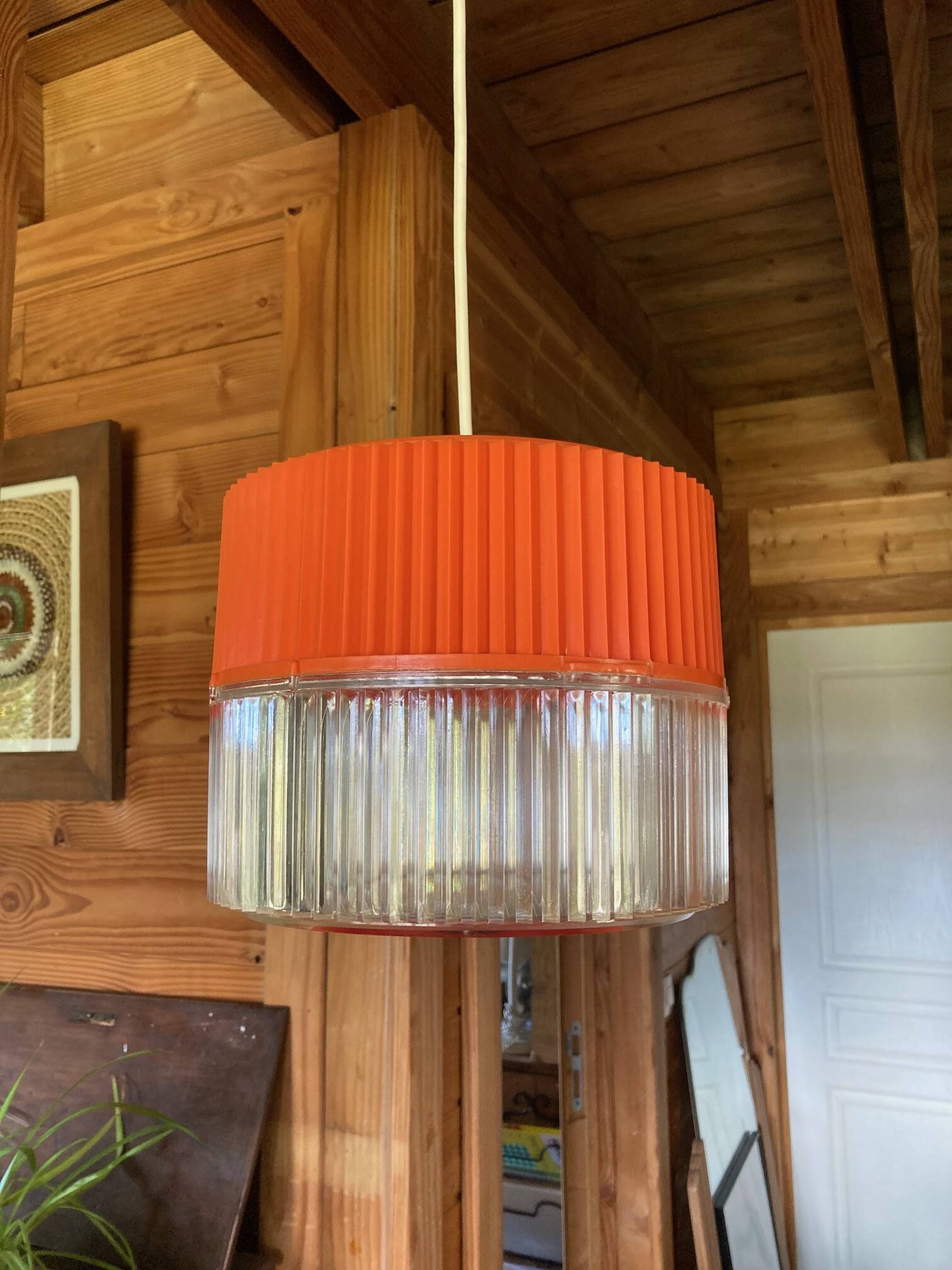 Vintage orange and transparent plastic pendant light