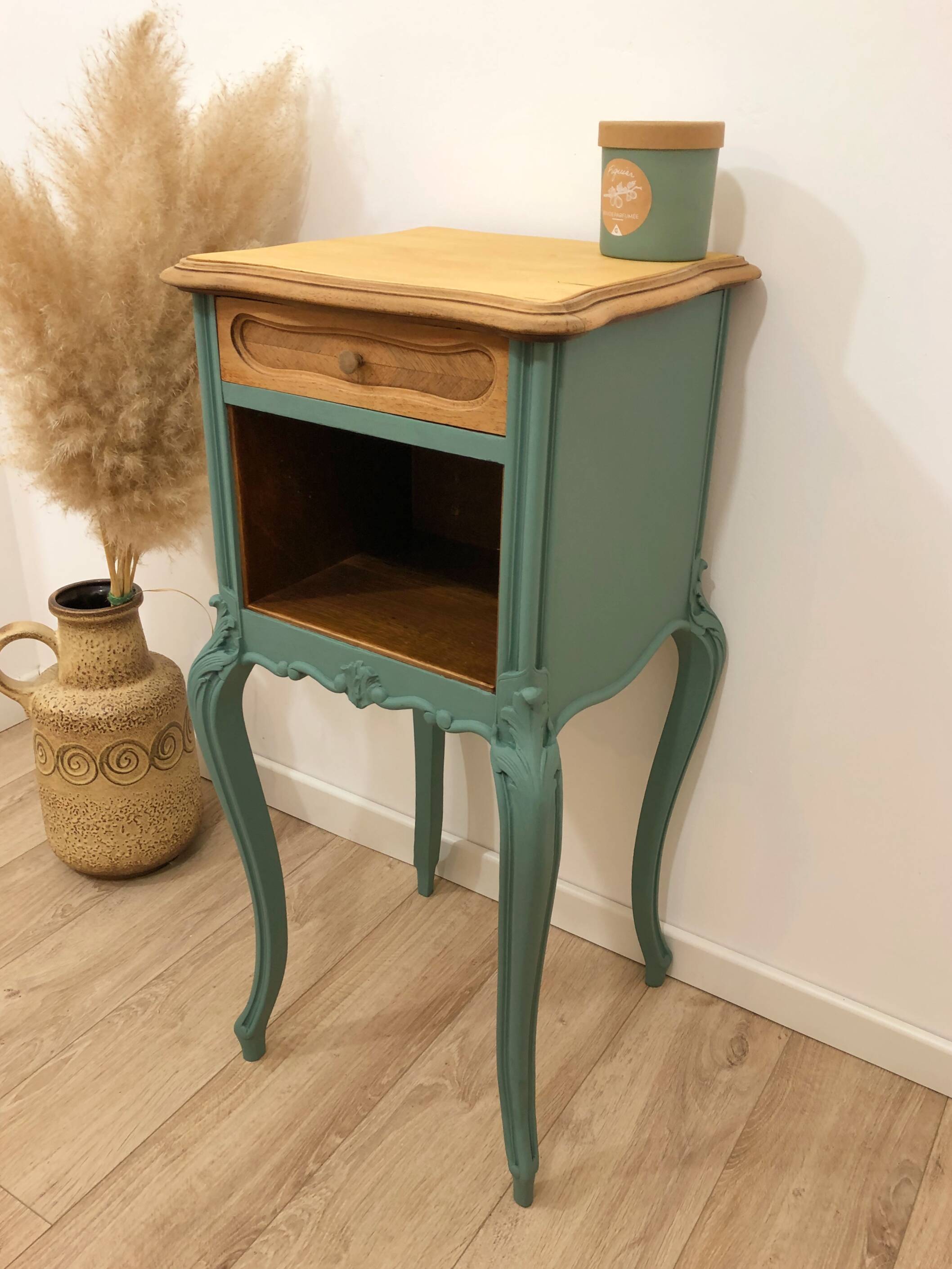 Louis XV style bedside table in celadon green
