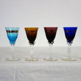 6 multicolored aperitif glasses with twisted legs