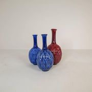 Blue and red peacock vases Midcentury Sven Erik Skawonius Upsala Ekeby, 1950s