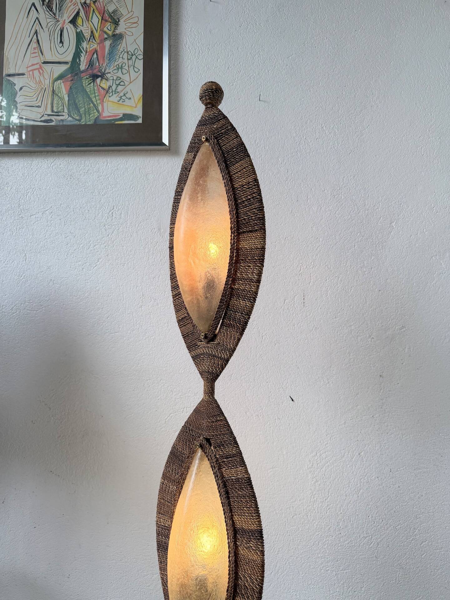 Lampadaire bronze et corde 1970