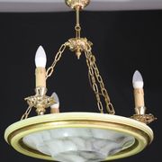 Masterpiece Art Deco design white alabaster chandelier circular wooden fram
