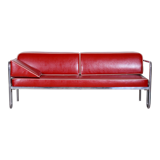 Fully restored red bauhaus sofa, high-quality leather, tubular chrome, 1930s