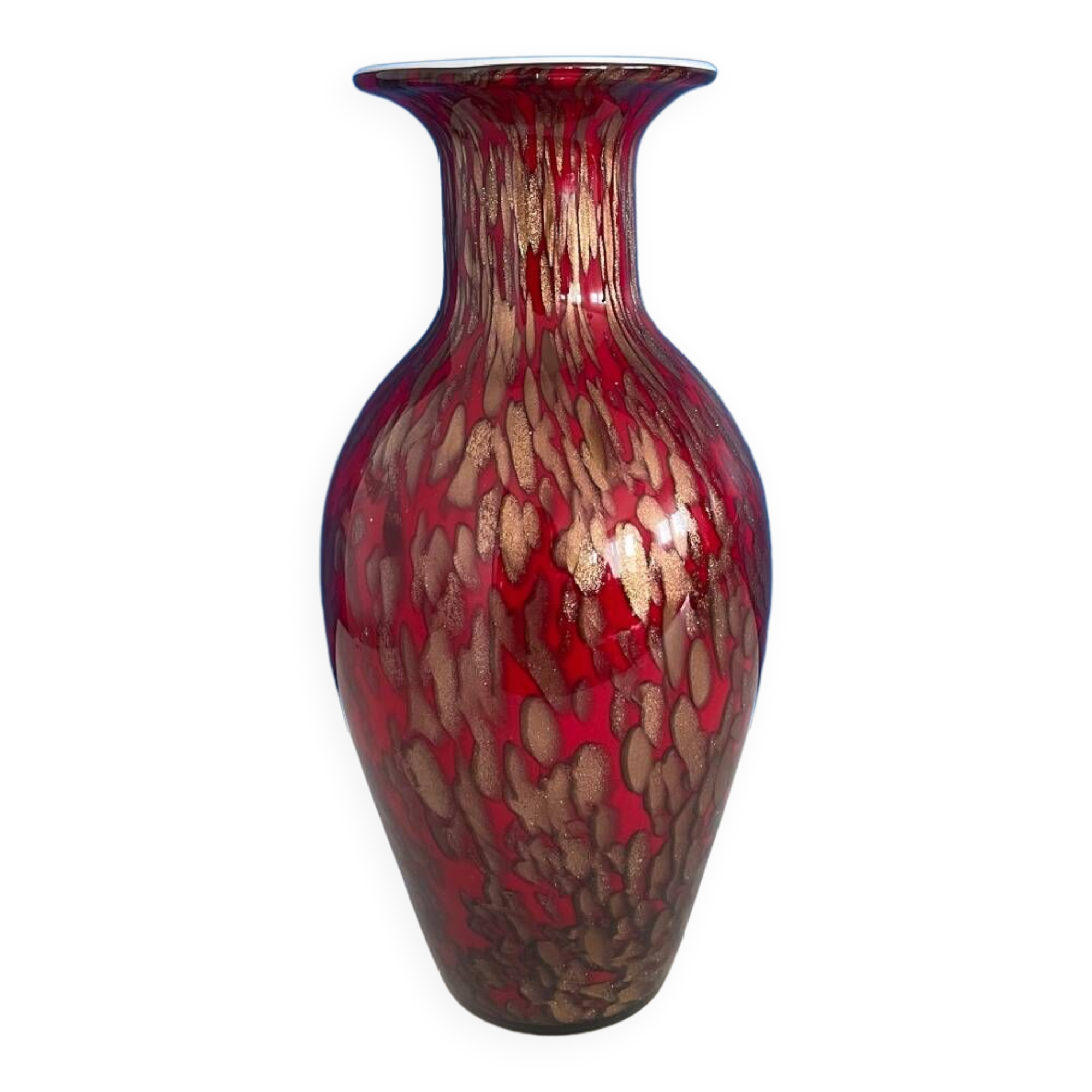 Vase verre opaline bordeau et doré