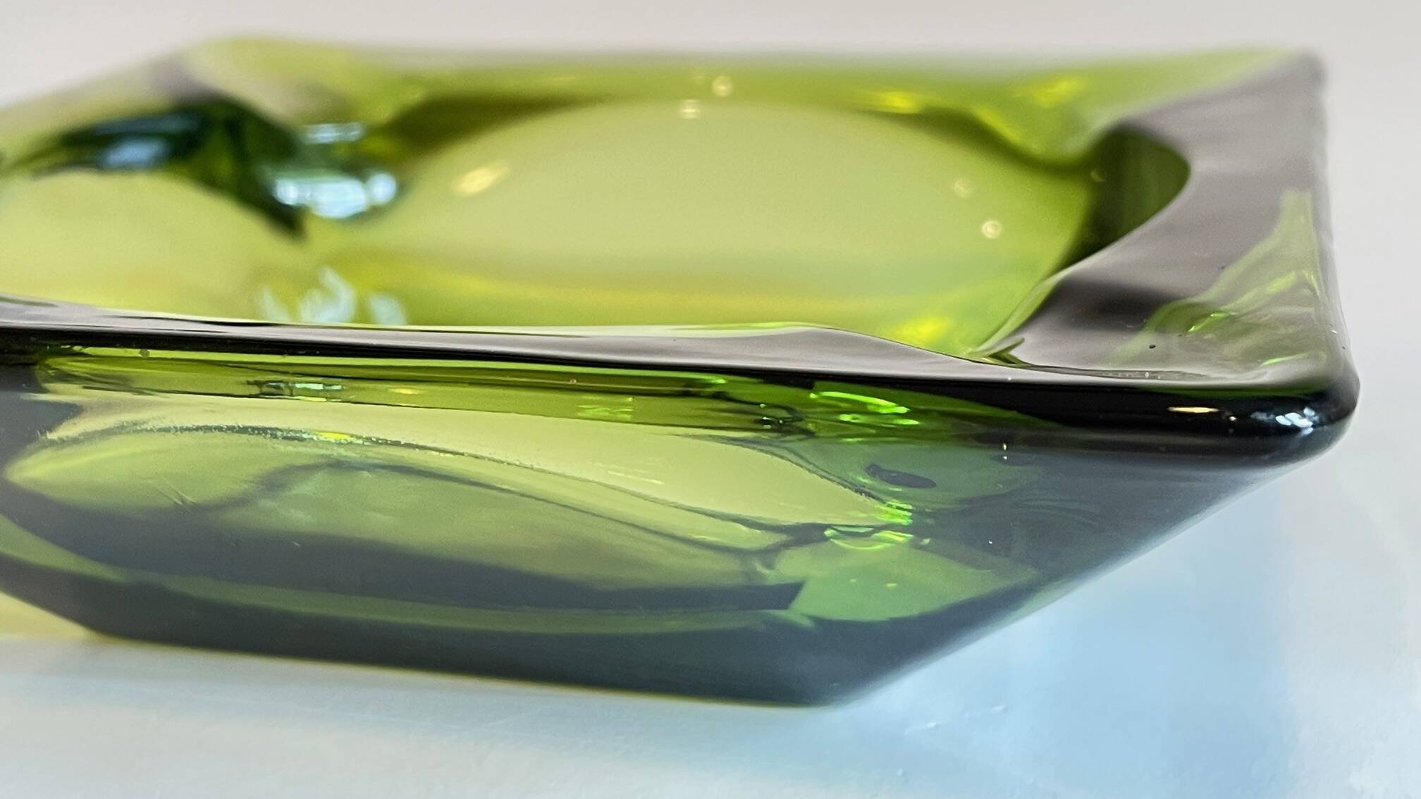 Geometric Glass Ashtray Vintage Green