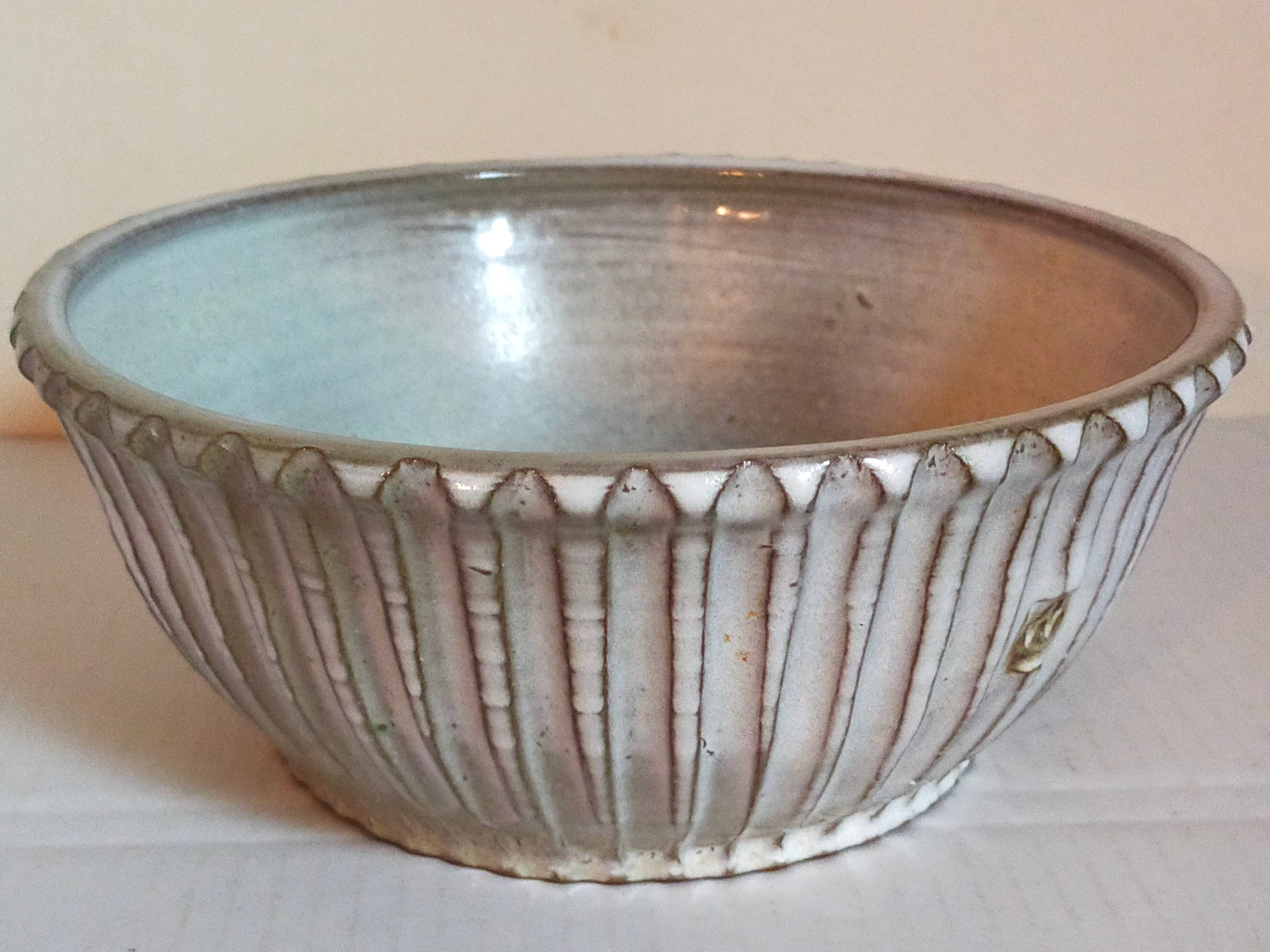 Vintage fluted enameled earthenware potter's salad bowl