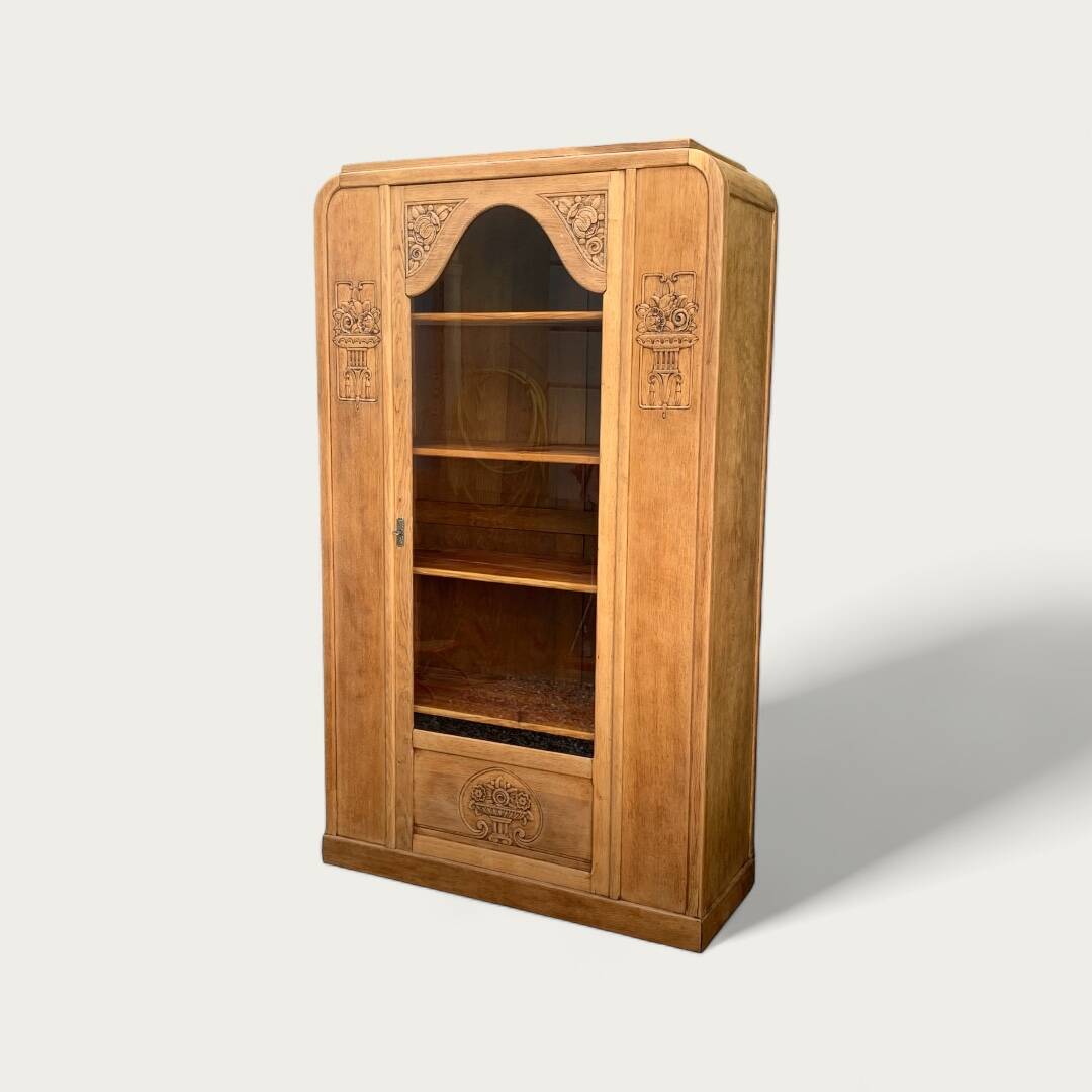 Armoire parisienne vitrée art déco bois brut 1930