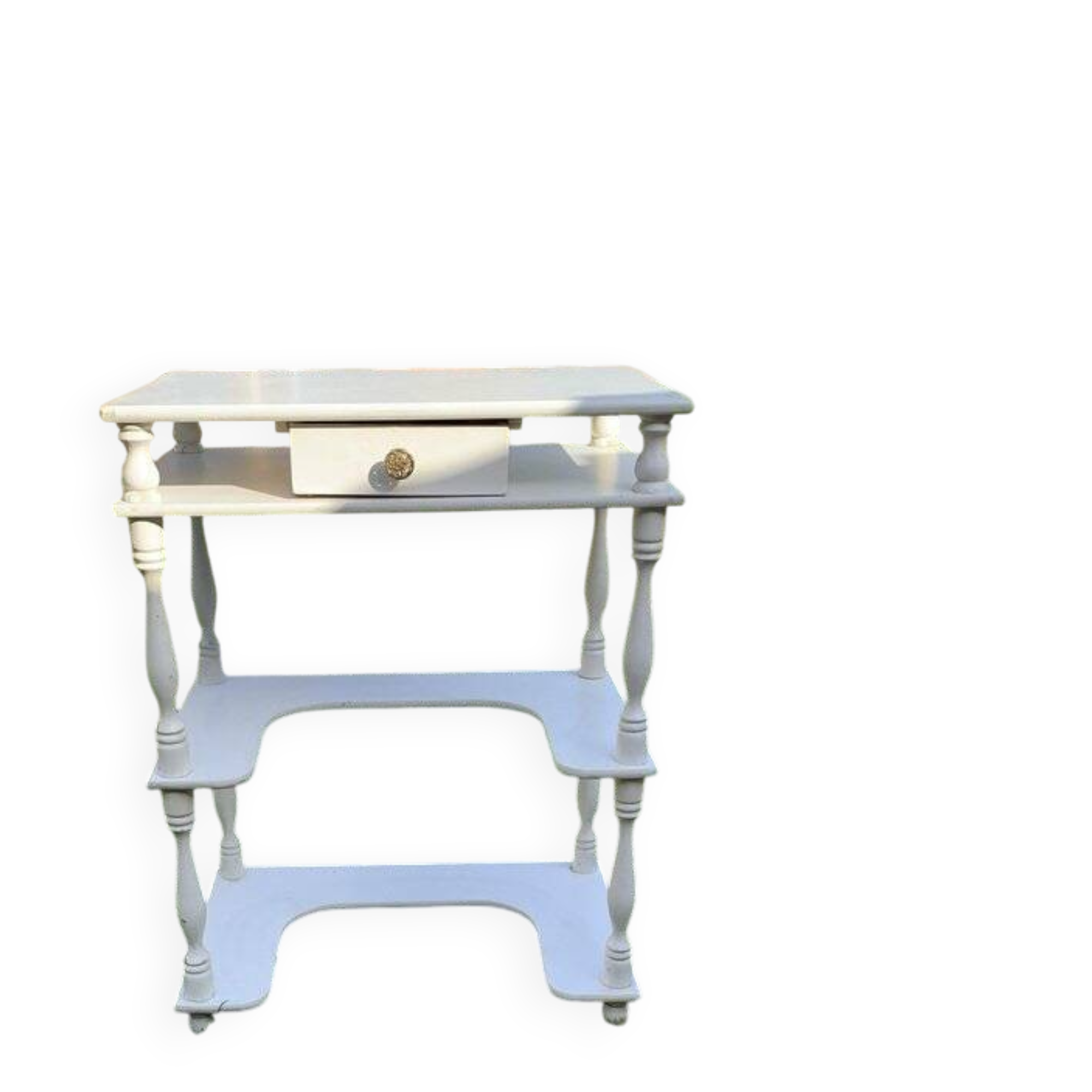Petite table d'appoint blanche en bois, design hongrois des années 1960, tiroir et étagères