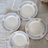 4 assiettes creuses vintage blanches liseré bleu