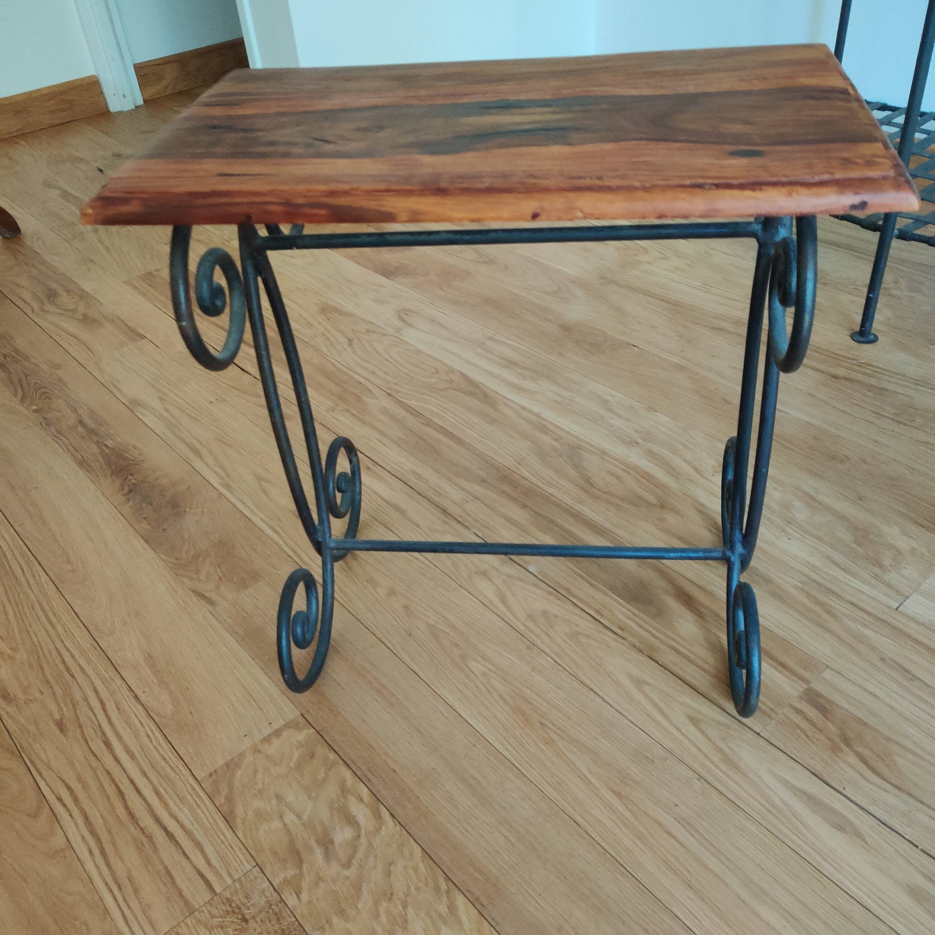 Console Demi-Lune et son tabouret en palissandre et fer forgé