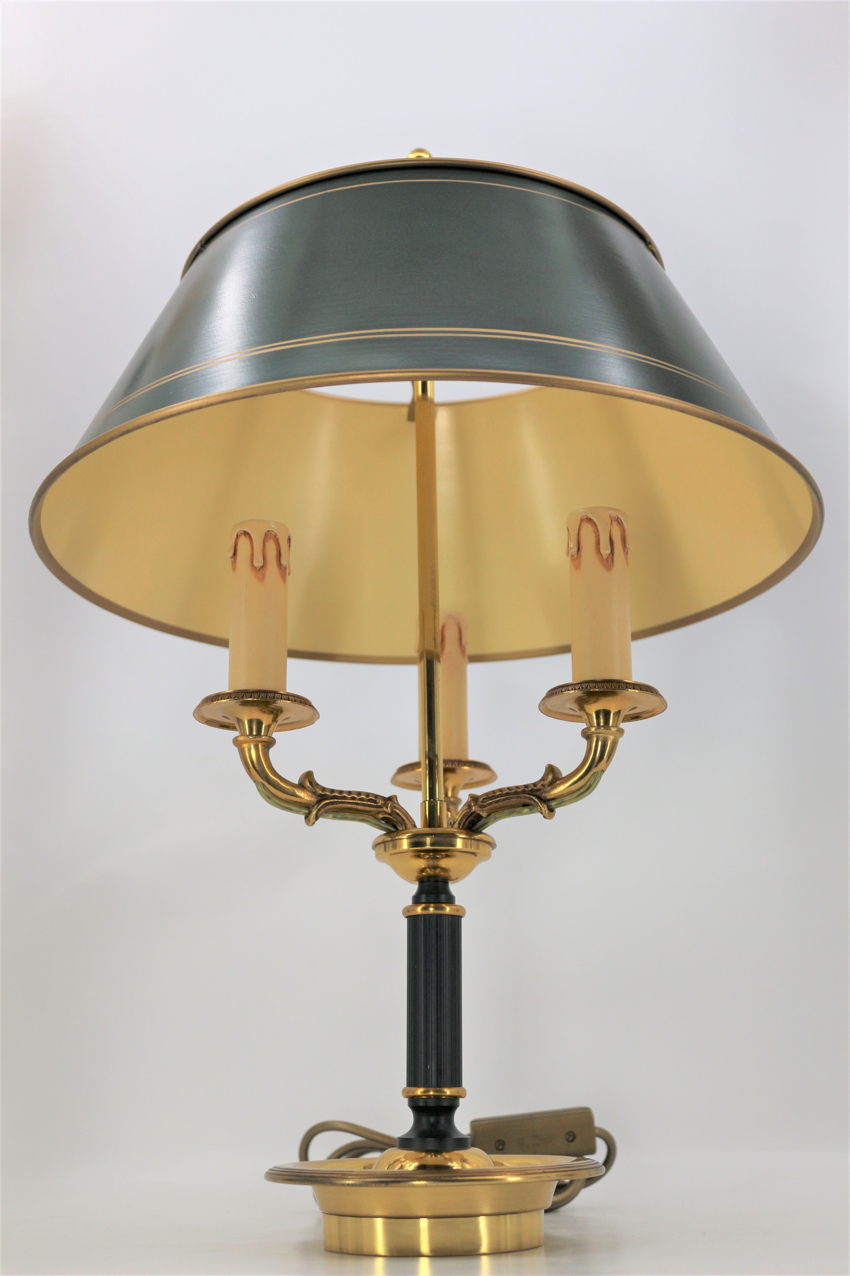 Empire style bronze hot water bottle lamp three lights and lacquered lampshade Lucien Gau