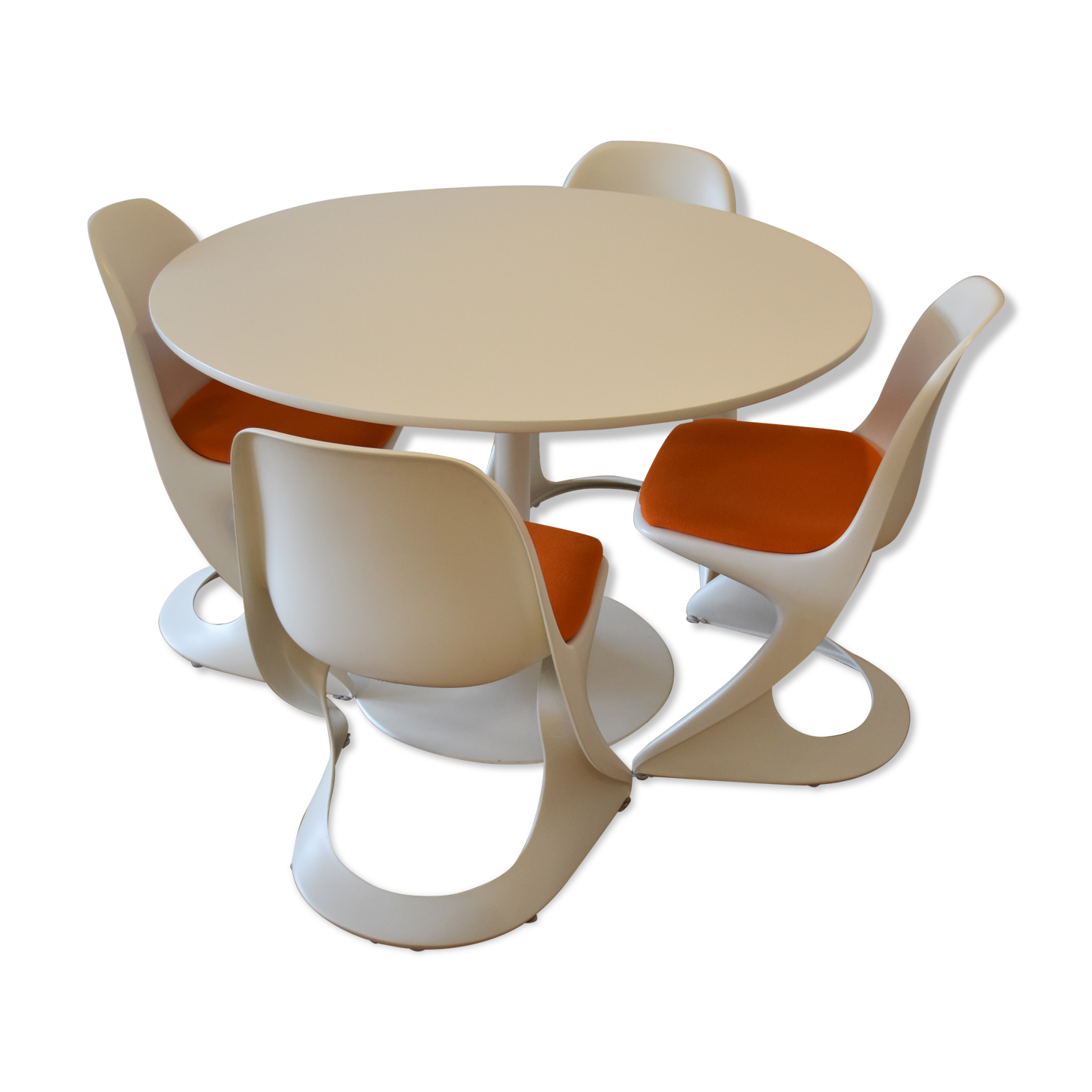 Casalino dinning table and 4 stackable chairs by Alexander Begge for Casala, 1970