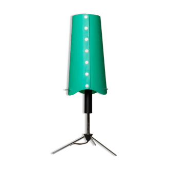 Vintage 1980s Memphis-Style Italian Table Lamp with Black-Chrome Metal Frame and Green Corrugated Shade