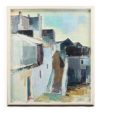 Original Swedish mid-century oil on canvas – “City” by Gustaf Höglund – vintage & framed – 80 × 70 cm