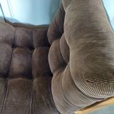 Scandinavian pine and velvet armchair